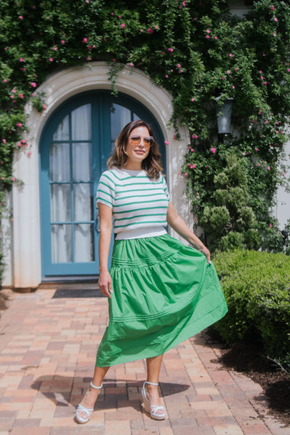 Tiered Poplin Midi Skirt Green