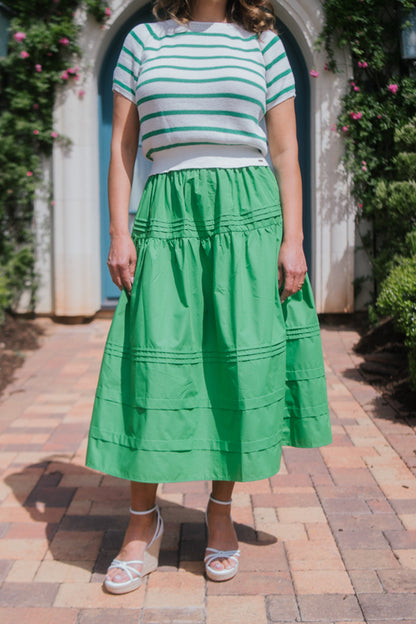 Tiered Poplin Midi Skirt Green