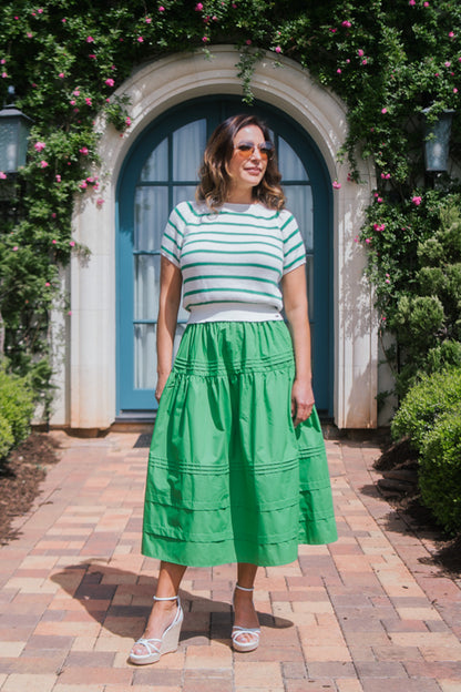 Short Sleeve Sweater White and Green Striped