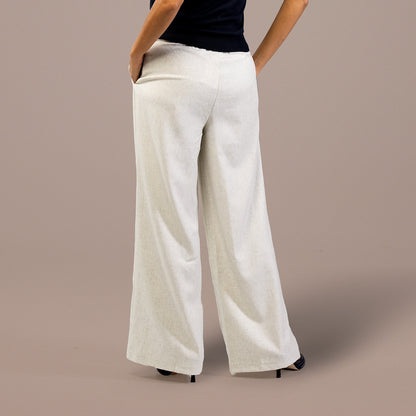 Pleated Wide Leg Pants Elastic Waist Ivory