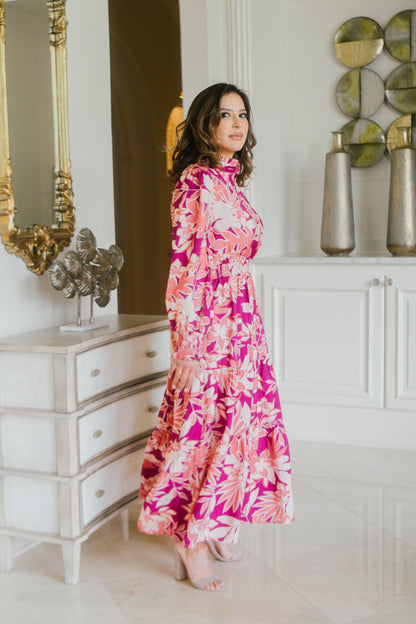 Long Sleeve Floral Maxi Dress Magenta