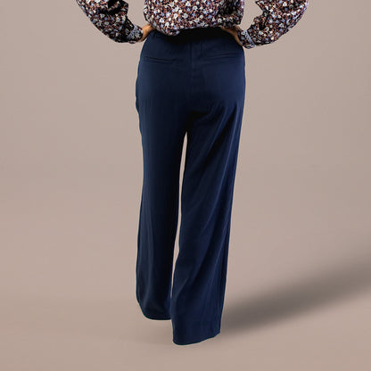 Pleated Wide Leg Pants Navy