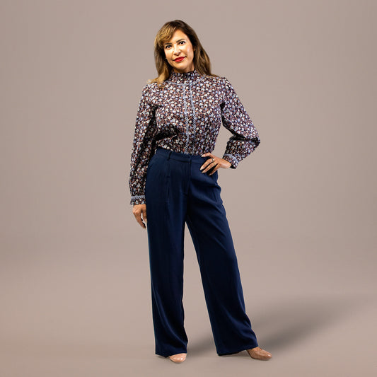 Pleated Wide Leg Pants Navy