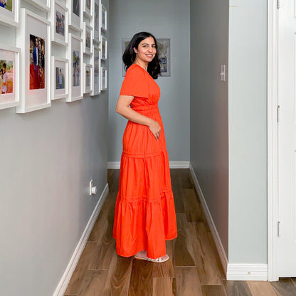 Short Sleeve Tiered Maxi Dress Orange