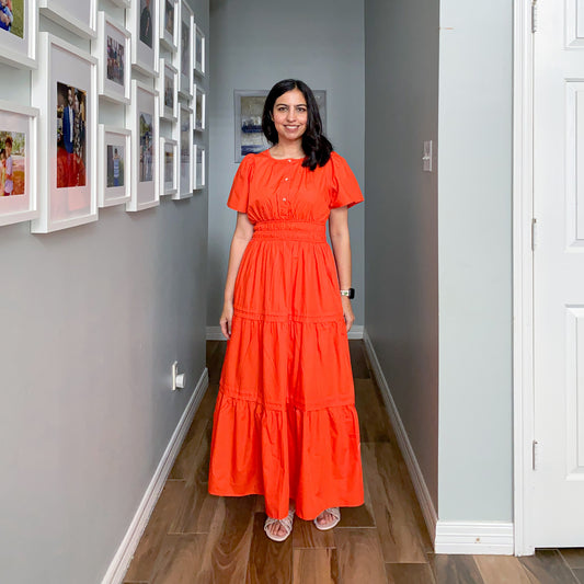 Short Sleeve Tiered Maxi Dress Orange