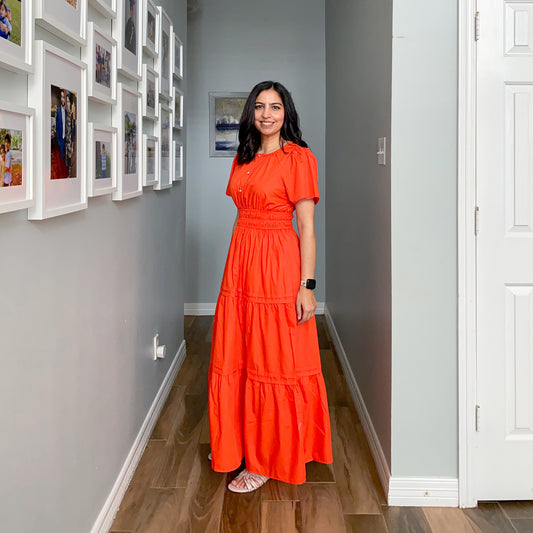 Short Sleeve Tiered Maxi Dress Orange