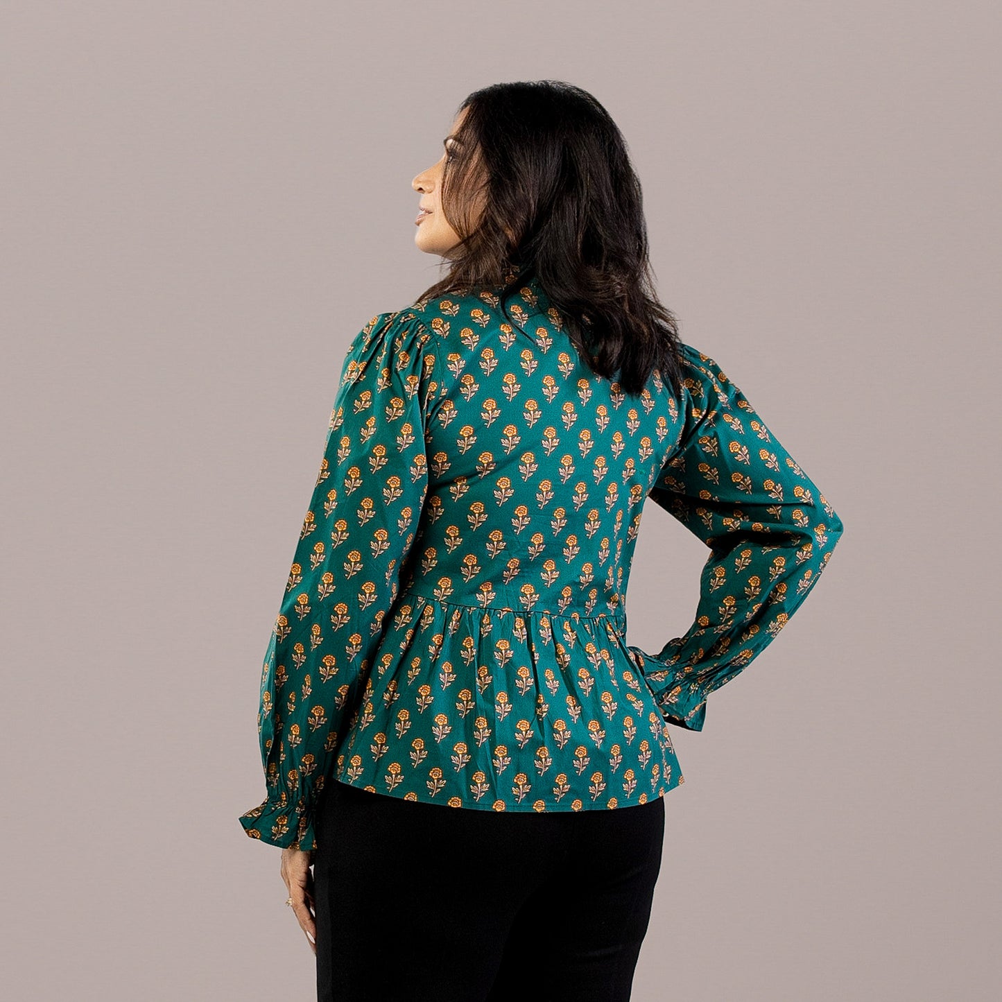 Floral Peplum Long Sleeve Top Teal