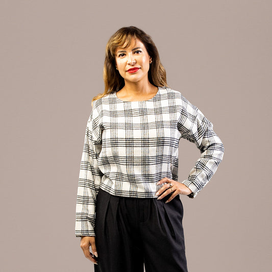 Plaid Long Sleeve Round Neck Top