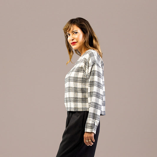 Plaid Long Sleeve Round Neck Top