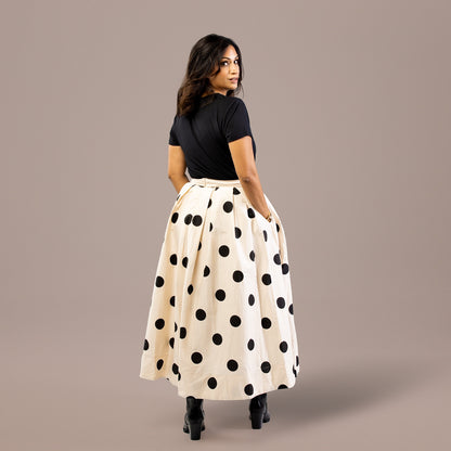 Polka Dot A-Line Pleated Midi Skirt