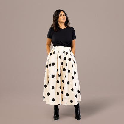 Polka Dot A-Line Pleated Midi Skirt