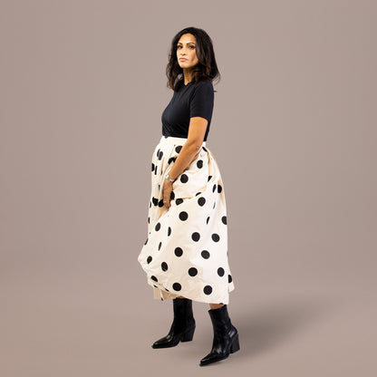 Polka Dot A-Line Pleated Midi Skirt