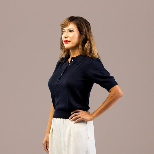 Short Sleeve Sweater Polo Navy