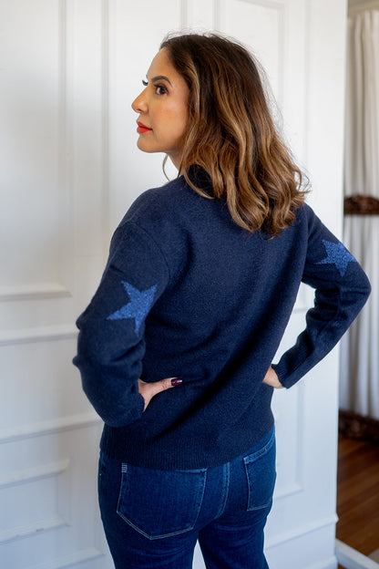 Sparkly Star Pull Over Sweater Blue