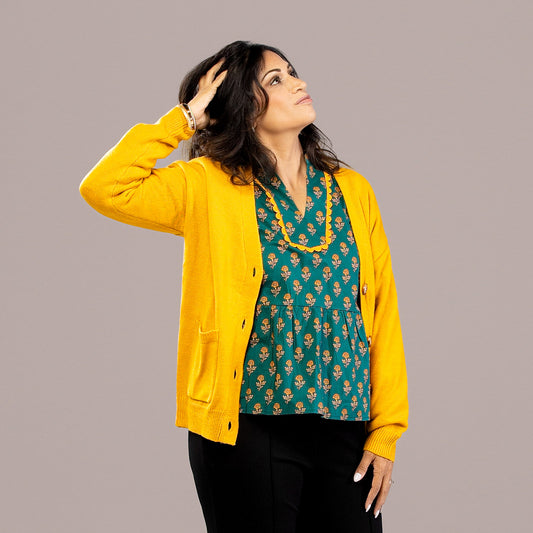 V-Neck Cardigan Sweater Yellow