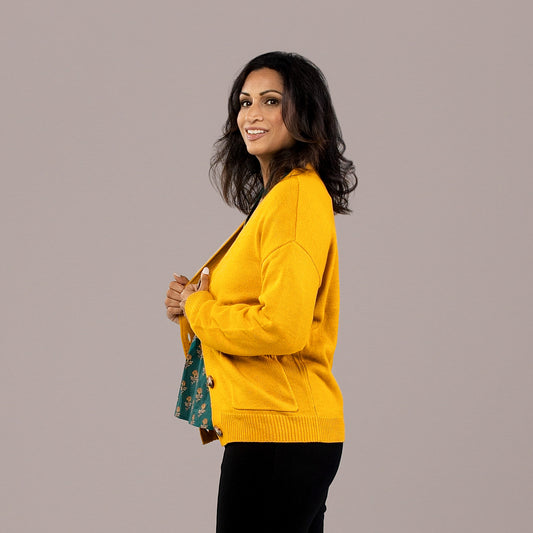 V-Neck Cardigan Sweater Yellow
