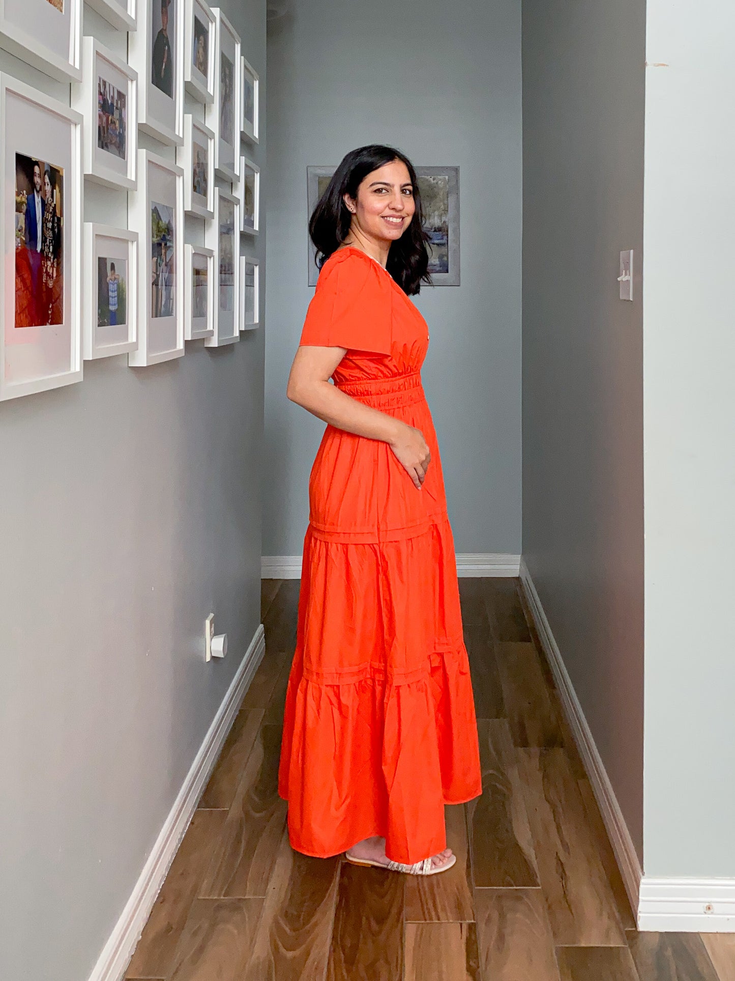 Short Sleeve Tiered Maxi Dress Orange