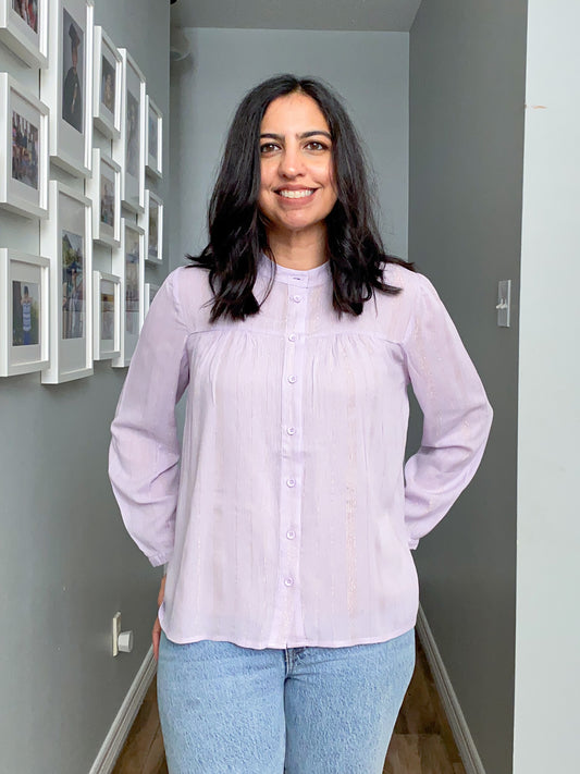 Long Sleeve Metallic Stripe Top Lavender
