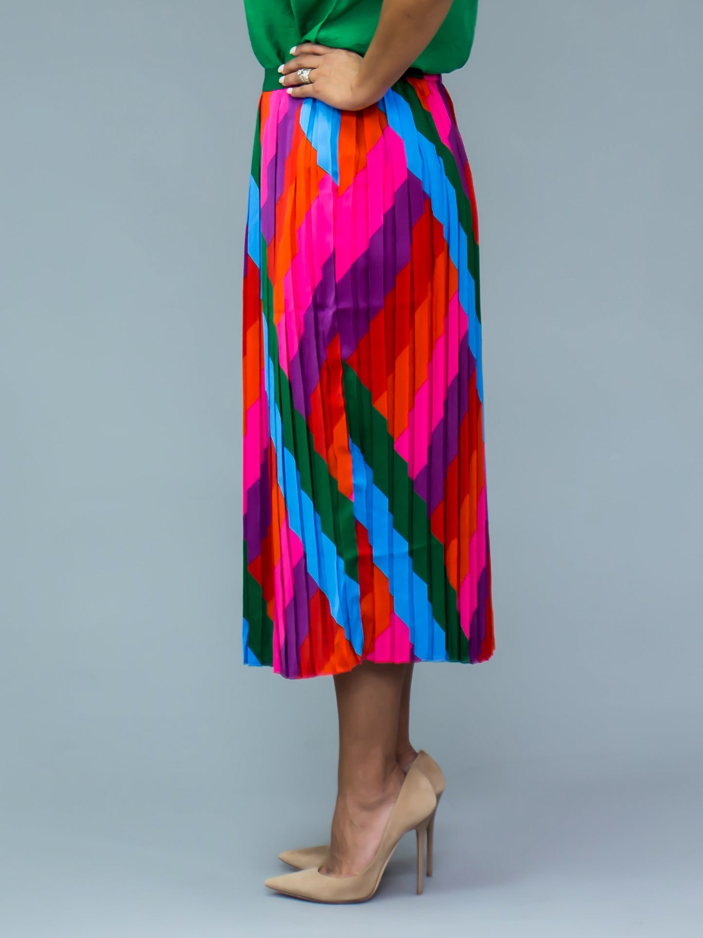 Multicolor Diagonal Stripe Midi Skirt